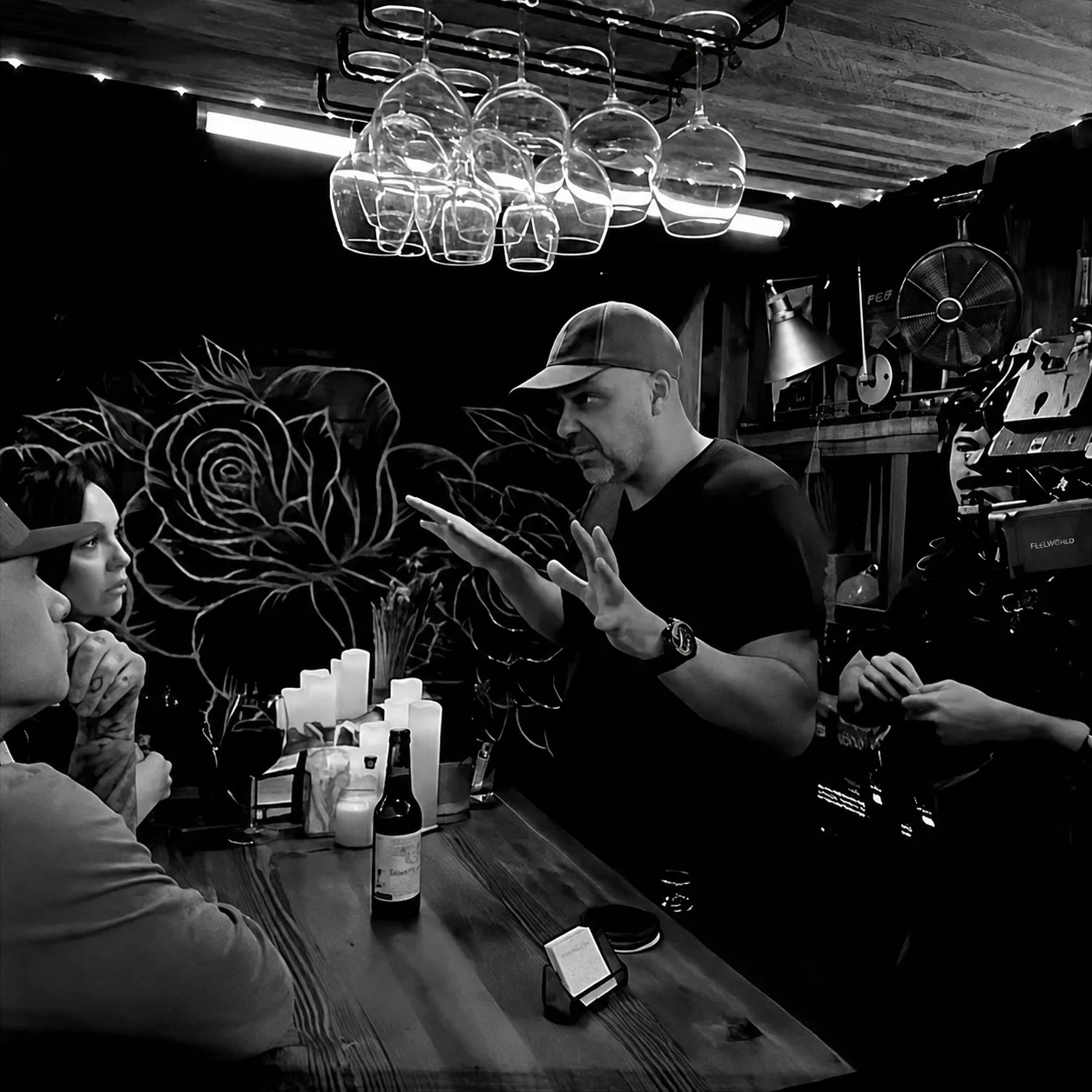 Elyes Baccar directing actors on set